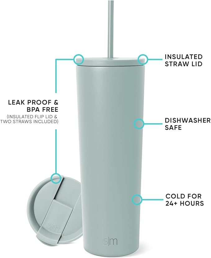 Simple Modern Classic Tumbler with Straw Lid | Insulated Iced Coffee Cup Reusable Stainless Steel Water Bottle Travel Mug | Gifts for Women Men Her Him | 28oz | Sea Glass Sage