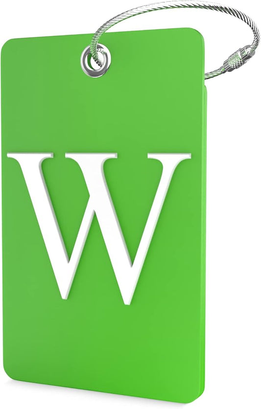 Shacke Luggage Tag Initial – Fully Bendable Tag w/Stainless Steel Loop (Letter W)