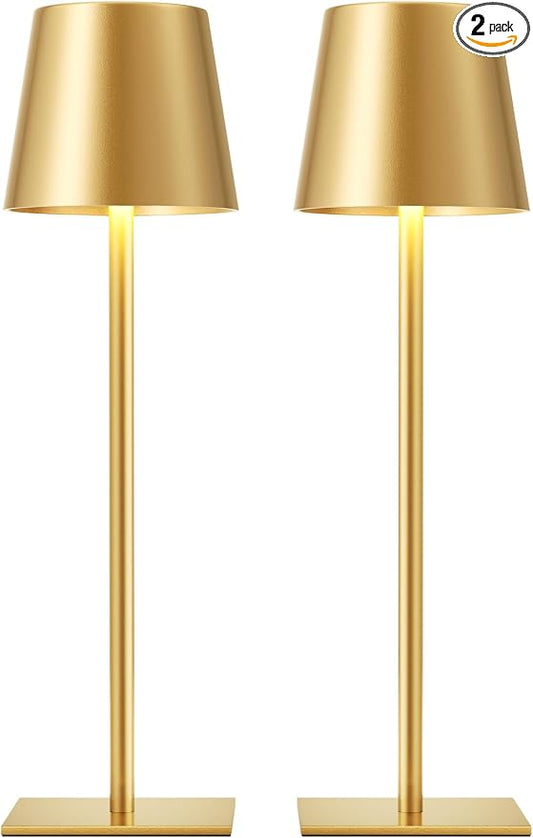 Gold Cordless Rechargeable Table Lamp, 2 Pack Portable Desk Lamp with 5000mAh Battery, Touch Control Stepless Dimming, Wireless Night Light for Dining, Outdoor Camping, Coffee Shop, Water Repellent | 5000mAh, Touch Control, 3 Color Modes Stepless Dimmi...