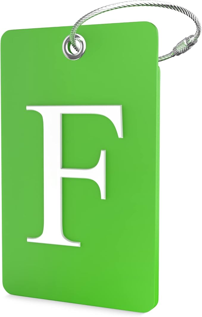 Shacke Luggage Tag Initial – Fully Bendable Tag w/Stainless Steel Loop (Letter F)