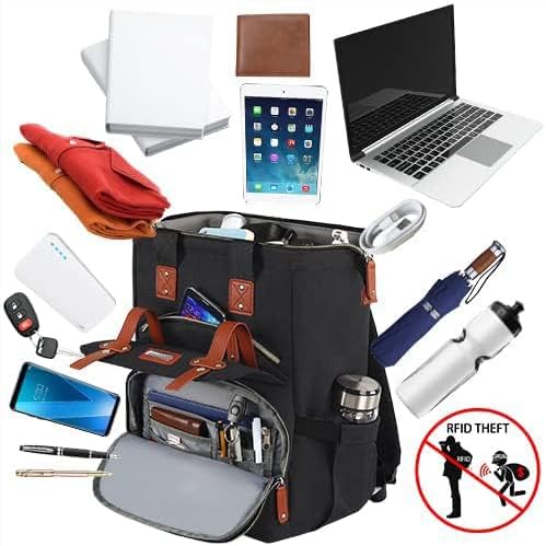 FALANKO Laptop Backpack for women, Doctor Teacher Work RFID Anti Theft Laptops Backpack, Wide Open College Travel 15.6 Inch Computer Bag for Men Women