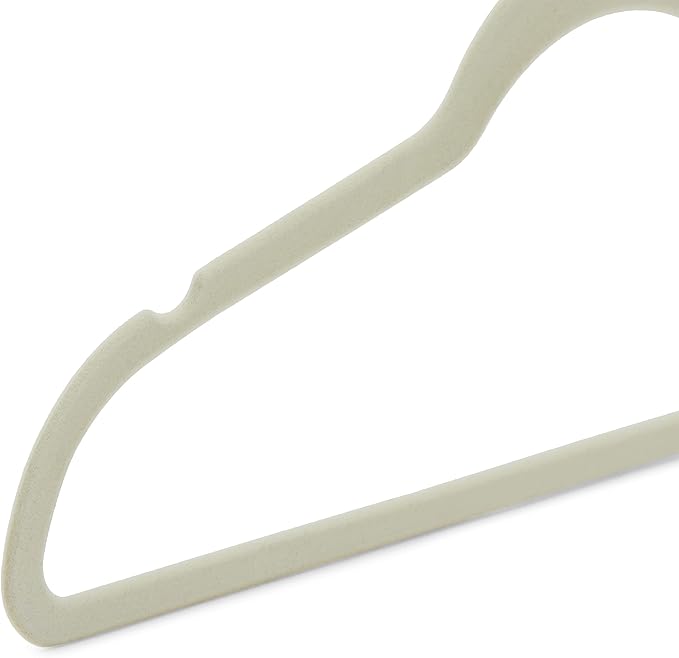Amazon Basics Slim Velvet Non-Slip Space Saving Suit Clothes Hangers with Shoulder Notches for Closet Organization, Ivory/Silver, 50-Pack