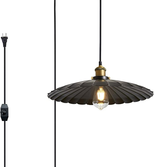 Plug in Pendant Lights for Ceiling,15.7 Inch Retro Black Metal Shade Plug in Hanging Lamp On/Off Switch Dining Room Hallway Hanging Pendant Light for Farmhouse