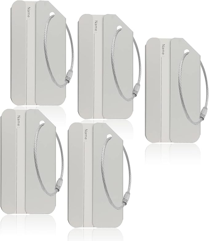 Aluminum Luggage Tags, Luggage Tag Holders for Travel Luggage Baggage Identifier by Ovener (5Pack Silver)