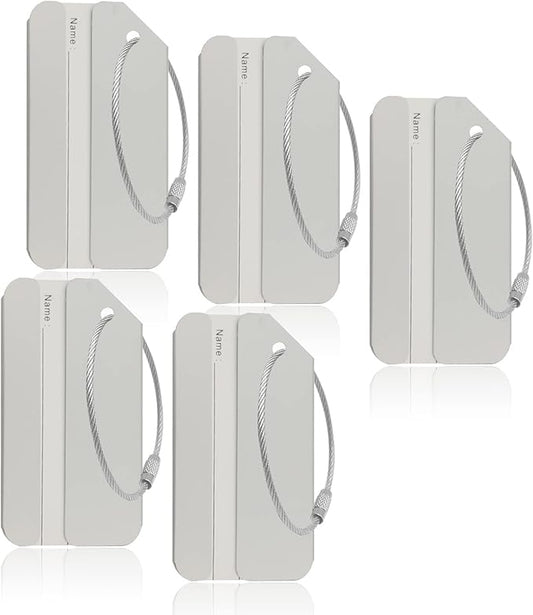 Aluminum Luggage Tags, Luggage Tag Holders for Travel Luggage Baggage Identifier by Ovener (5Pack Silver)