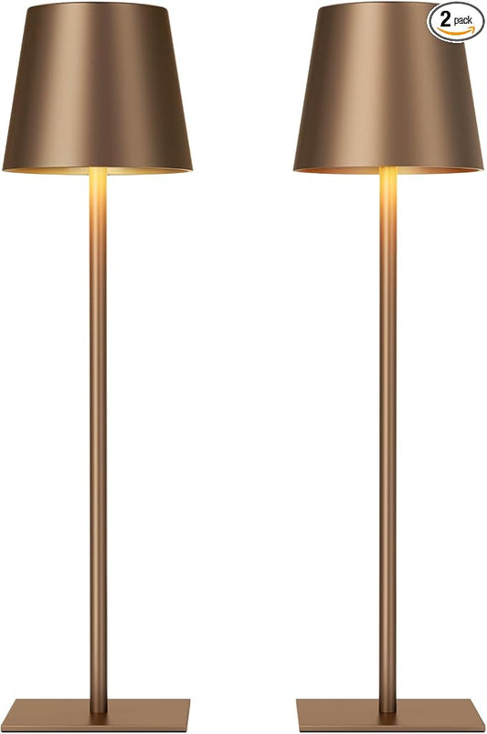 Kakanuo Brown Cordless Rechargeable Table Lamp, 2 Pack Portable Desk Lamp with 5000mAh Battery, Touch Control Stepless Dimming, for Dining, Outdoor Camping, Coffee Shop