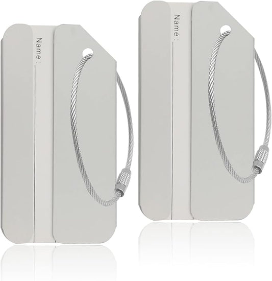 Aluminum Luggage Tags, Luggage Tag Holders for Travel Luggage Baggage Identifier by Ovener (2Pack Silver)