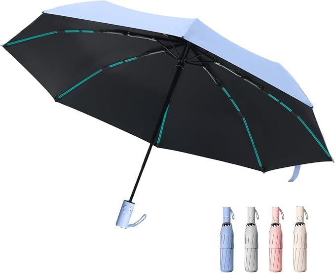 Compact Automatic Folding Travel Umbrella-Windproof Rainproof, PF50+ Sun Protection for Hiking,Outdoor,Chool,Golf Course & Daily Use,Sturdy Multi-Ribbed Frame
