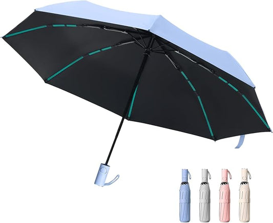 Compact Automatic Folding Travel Umbrella-Windproof Rainproof, PF50+ Sun Protection for Hiking,Outdoor,Chool,Golf Course & Daily Use,Sturdy Multi-Ribbed Frame