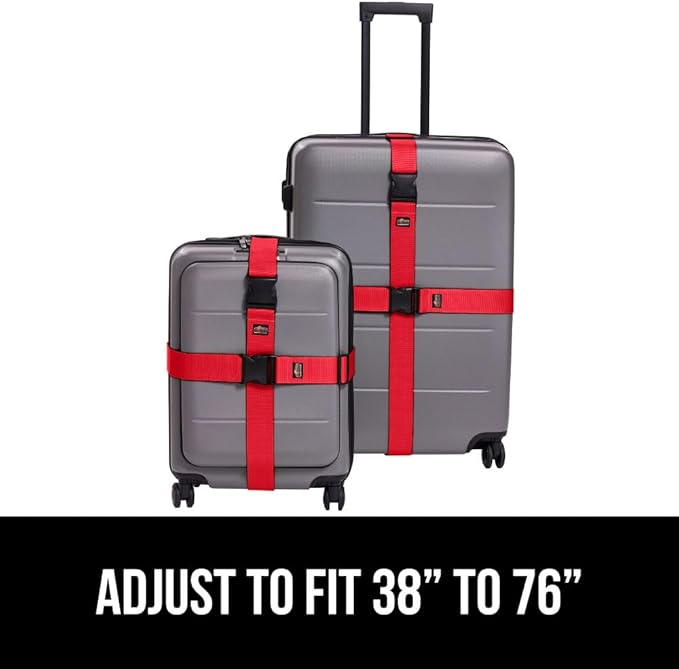 GORILLA GRIP Heavy Duty 8 Pack Adjustable Luggage Straps for Suitcases, Easy to Identify Travel Belt Connector Holds Suitcase Together, Extends Life of Bag, Strap Connects Two Bags, Accessories Red