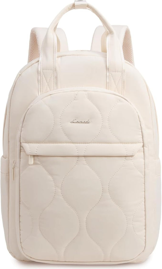 LOVEVOOK Laptop Backpack for Women, College Travel Backpack Puffer Womens Backpack for 15.6 Inch Laptop, Computer Water-Resistant Quilted Casual Daypack, Beige