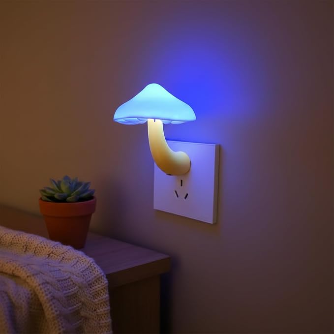 LED Mushroom Night Light Plug in Lamp,3 Pack Light Sensor Blue Night Lights Plug into Wall, Dusk to Dawn Sensor NightLight for Adults Kids Room Bedroom Bathroom Hallway Kitchen