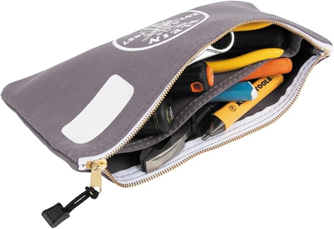 Klein Tools 55578 Zipper Bag with Divider, No. 10 Canvas, 7-Inch x 12-1/2-Inch Heavy Duty Tool Bag Organizer, Multipurpose for Tools to Crafts