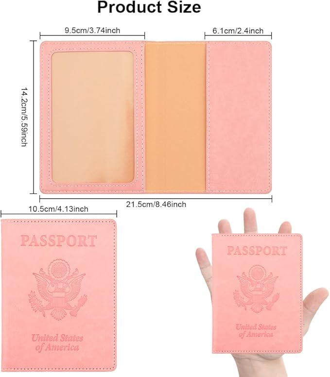 Passport Holder, Pink Passport Holder for Women, Travel Passport Wallet, 1 Pack Slim Passport Cover Travel Must Haves, Pu Leather Passport Case Protector International Travel Accessories