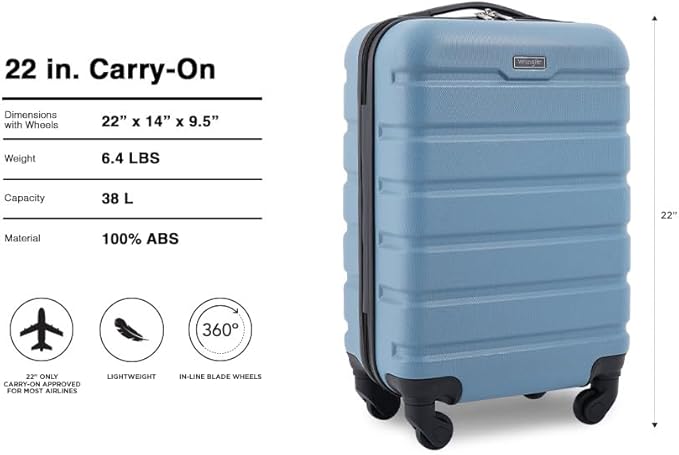 Wrangler Hardside Spinner Luggage, Blue Heaven, Carry-On 20-Inch