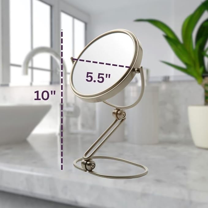 JERDON Compact Magnifying Mirror - Folding 5.5" Travel Mirror with 10X & 1X Magnification - Model MC450N