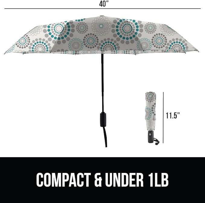 GORILLA GRIP Strong Windproof Stick Compact Umbrella for Rain, One-Click Automatic Open and Close, Durable Quick Dry Waterproof Material, Lightweight and Portable, Travel Size Fits Backpack, Spiral