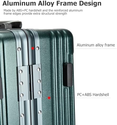 feilario Aluminium Frame PC Hard Shell Spinner Wheels Luggage,20.8"X15"X8.7 Airline Approved Built-In TSA lock Carry on Suitcase, with Cup Holder, USB Port, Phone Holder