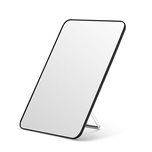 OMIRO Makeup Mirror for Desk, 10 x 7 inches Table Mirror with Adjustable Stand and Hanging Hole for Shaving and Travelling, Black