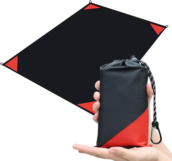 Orga'Neat Pocket Picnic Blanket, Sandproof Lightweight Pocket Camping Tarp, 55″x 79″ Foldable & Fits into Small Bag, Water Resistant Washable Quick Dry Compact Beach Mat for Outdoor Recreation
