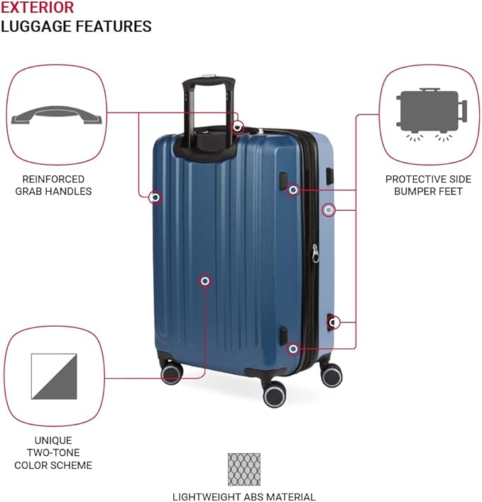SwissGear Duet Expandable Luggage, Hard Shell Medium Luggage with Spinner Wheels