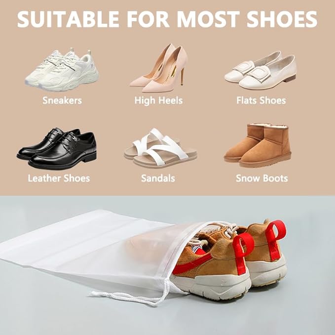 Shoe Bags for Travel, Waterproof Large Clear Shoe Bags for Packing, Portable Drawstring Storage Bag Travel Essentials 5 Packs