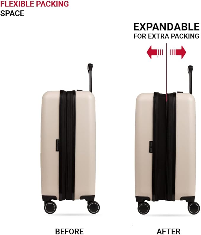SwissGear 8020 Eclipse Hardside Expandable Luggage with Spinner Wheels, Cream, Carry-On 18-Inch