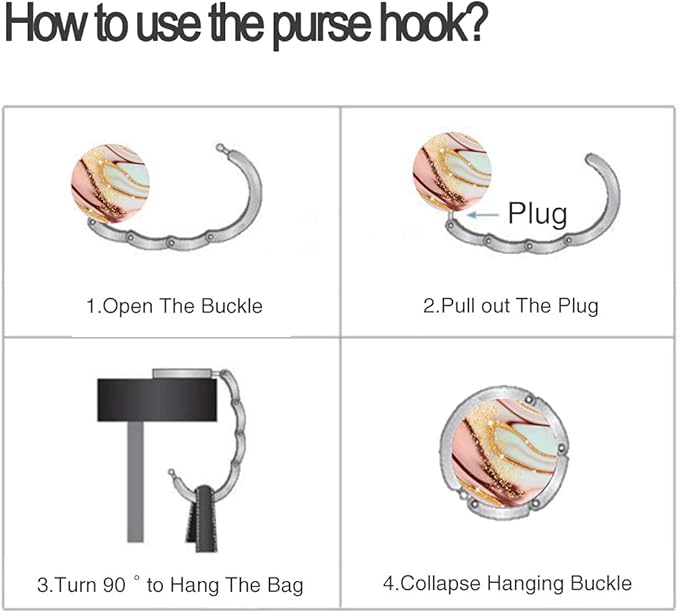 Pretty Marble Foldable Purse Hook & Table Hanger Collection - Womens Bag Desk Hooks (3 Pack)