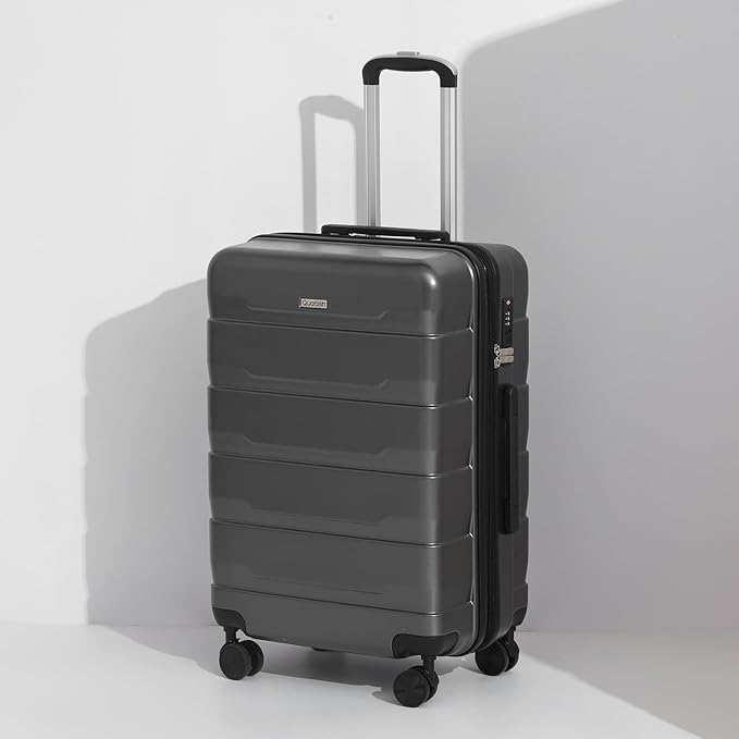 Quatish Checked Luggage 26 inch Large Hard Shell Suitcase with Spinner Wheels, Expandable Durable Luggage with TSA Lock, Smooth Rolling Wheel for Lightweight Travel for Men Women, Grey