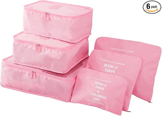 6 Pack Packing Cubes for Suitcases, Luggage Organizer, Travel Bag Organizer Storage Bags, Travel Cubes Compression (Pink)