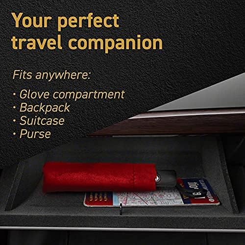 Windproof Compact Umbrella for Rain - 42” Travel Umbrella, Portable, Strong, Collapsible to 11”, Automatic Open Close Button, Vented Double Canopy with Fiberglass/Steel Frame, Wind Resistance to 55MPH