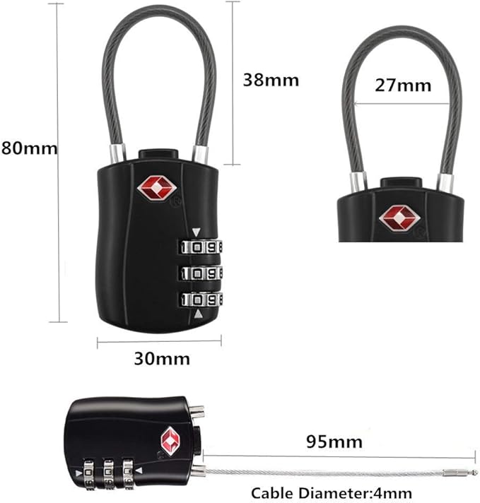 TSA Locks, Digit Combination Padlockss and Steel Cable Combination Travel Security Lock, Coded Lock for Baggage Travel Bag, Suit Case, Gym, Bike Locks (TSA Luggage Locks-2)