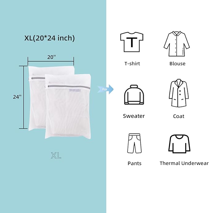 GOGOODA Mesh Laundry Bags for Delicates Durable Protective Wash Bags Travel Storage Bags for Intimates Lingerie, 2PCS（2XL）