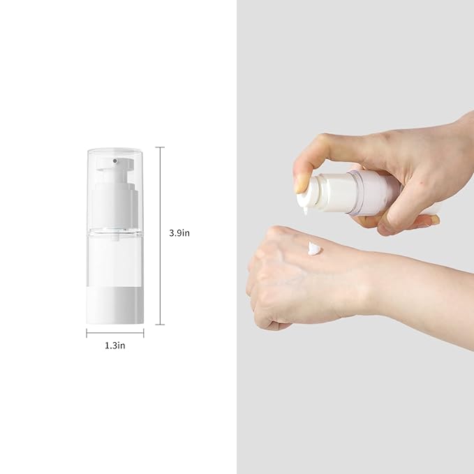 LONGWAY 0.5Oz 15ml Clear Airless Cosmetic Cream Pump Bottle Travel Size Dispenser Refillable Containers/Foundation Travel Pump Bottle for Shampoo (Pack of 8)