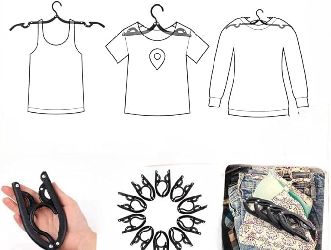 10Pcs Foldable Travel Hangers Space Saving Portable Folding Coat Hangers Travel Accessories Essentials for Traveling Camping Flying RV Cruises Suitcase Foldable Rack for Cruise Black
