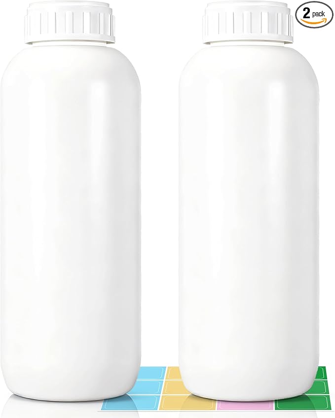 2Pack 34oz (1000ml) EVOH High Barrier Airtight Plastic Travel Bottles - Industrial-Grade Empty Containers with Lids & Caps, Leak Proof Storage for Bulk Chemicals, Lab Samples & Family Liquids
