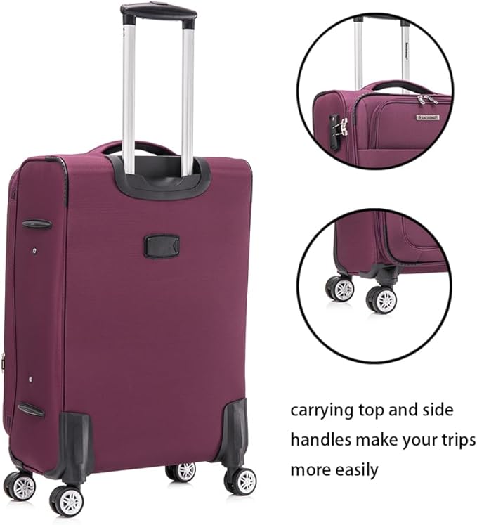 Lispin Luggage Set Softshell Expandable 4 Piece Suitcase with Wheels Softside Lightweight Travel Carry on Luggage (Purple + Fabric + 3-piece)