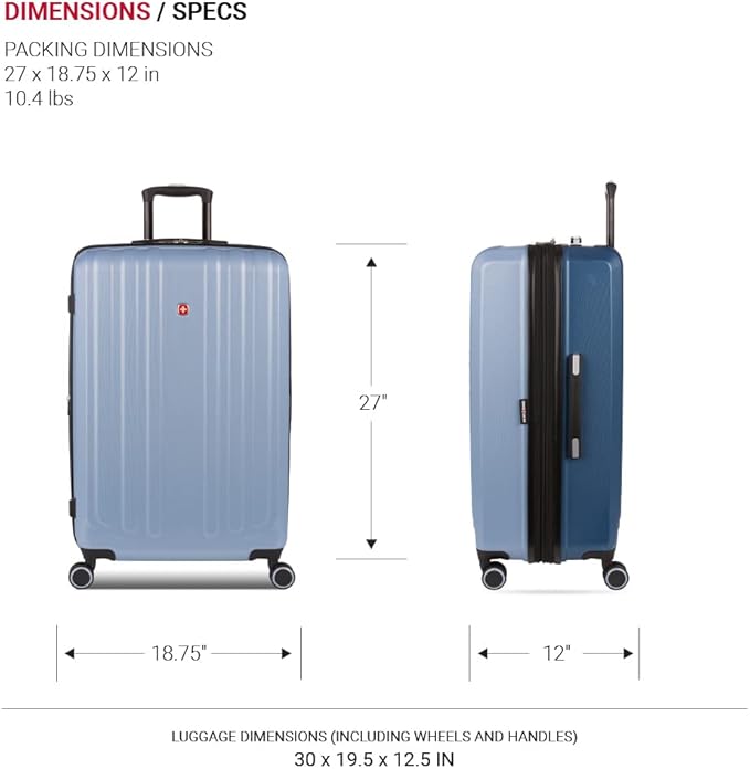 SwissGear Duet Expandable Luggage, Hard Shell Large Luggage with Spinner Wheels