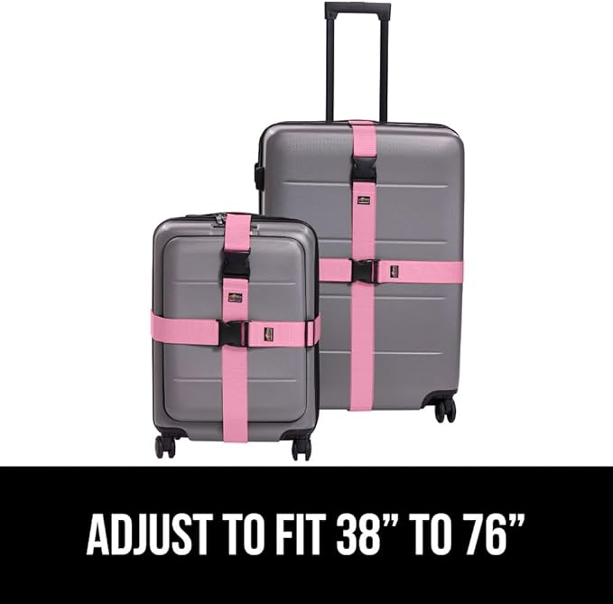 GORILLA GRIP Heavy Duty 4 Pack Adjustable Luggage Straps for Suitcases, Easy to Identify Travel Belt Connector Holds Suitcase Together, Extends Life of Bag, Strap Connects Two Bags, Accessories Pink