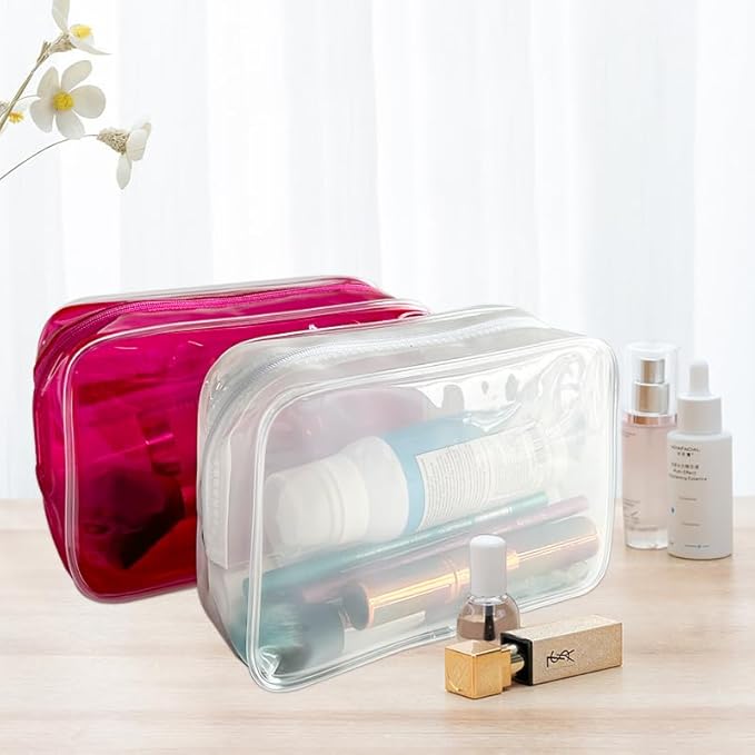 Neon TSA Approved Clear Toiletry Pouch, 7"x2.3"x4.7" Size, PVC Travel Makeup Bags for Toiletries, Transparent Cosmetic Bag for Women and Men Small (white)