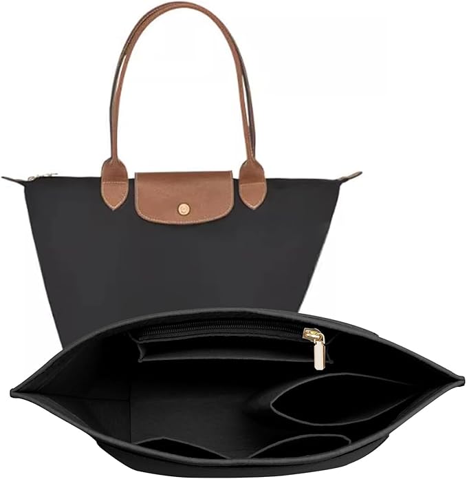 LOUKAYCCI Felt Purse Organizer Insert for Longchamp Le Pliage M Handbag Insert (Medium, Black)