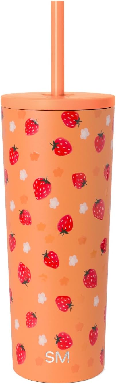 Simple Modern Classic Tumbler with Straw Lid | Insulated Iced Coffee Cup Reusable Stainless Steel Water Bottle Travel Mug | Gifts for Women Men Her Him | 24oz | Strawberry Fields