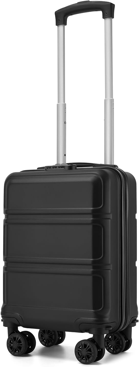 Kono 15'' Underseat Carry On Luggage Airline Approved, Anti-Scratch PC+ABS Hardshell Carry on Suitcase with Smooth Spinner Wheel, Lightweight Overnight Carry on for Short Travel, Black