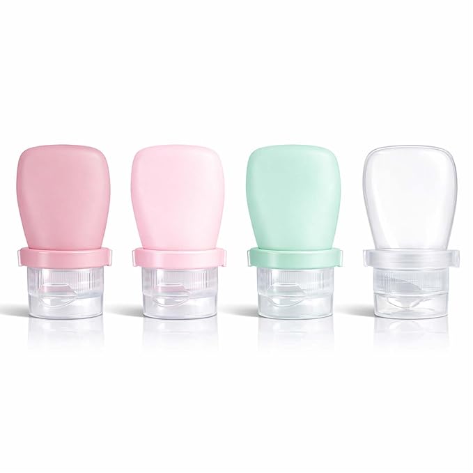 1 oz Travel Bottles, Leakproof Silicone Squeeze Bottle Mini Travel Size Container for Toiletries Lotion Shampoo and Conditioner Liquid Salad Dressing to go Condiment, TSA Approved, 4 Pack