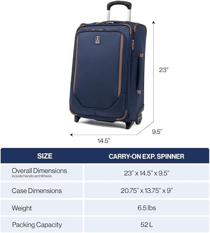 Travelpro Crew Classic Lightweight Softside Expandable Carry on Luggage, 2 Wheel Upright Rollaboard Suitcase, Men and Women, Carry On 22-Inch, Patriot Blue