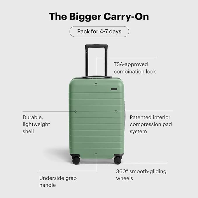 Away Bigger Carry-On Luggage, Lightweight Hardside Large Suitcase with Spinner Wheels, TSA Lock, Airline Approved, Sea Green