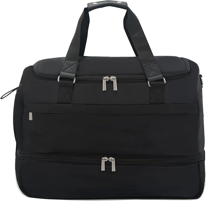 Carry On Travel Duffel Bag for Women & Men,Overnight Weekender Bag with Shoe Compartment,Trolley Sleeve and Adjustable Shoulder Strap,Business & Weekend Travel,Gym,Sports,Yoga & Dance(Black)