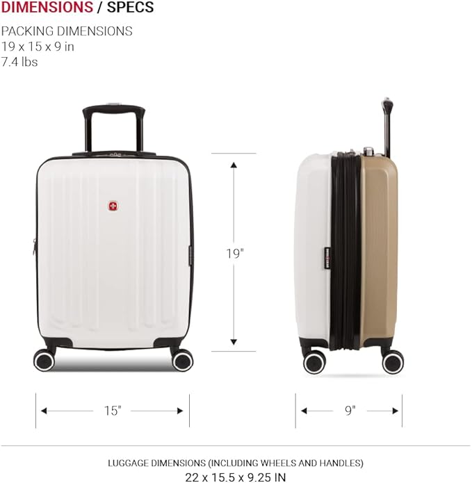 SwissGear Duet Expandable Luggage, Hard Shell Carry-On Luggage with Spinner Wheels