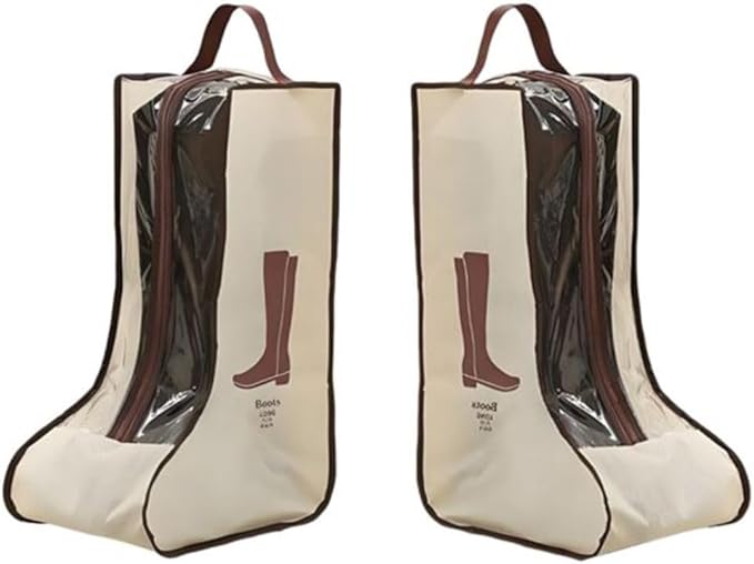 Portable 2 Pack Boots Storage, Tall Boots Protector Bag, Beige Portable Waterproof Storage Bags for Travel, Under Bed, Wardrobe, Shoe Cabinet