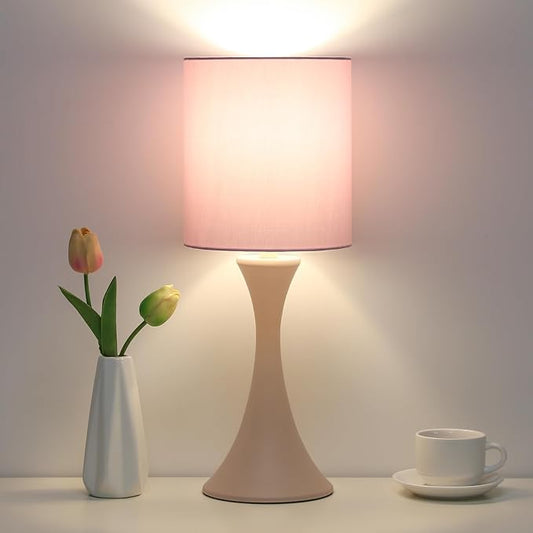 Touch Table Lamp, 3 Way Touch Control Desk Lamp, Small Pink Bedside Lamp | Modern Decorative Nightstand Lamp, Dimmable Night Light for Girls, Living Room, Dorm, Home Office, 3000K LED Bulb Included